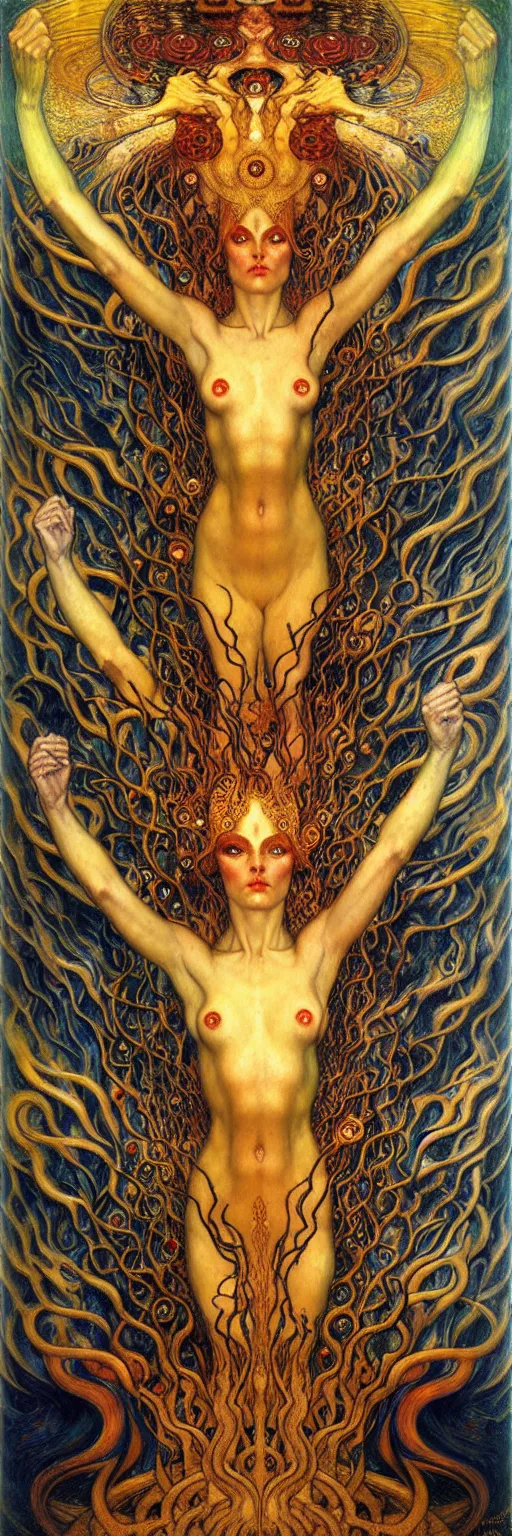 Image similar to Divine Chaos Engine by Karol Bak, Jean Delville, William Blake, Gustav Klimt, and Vincent Van Gogh, symbolist, visionary