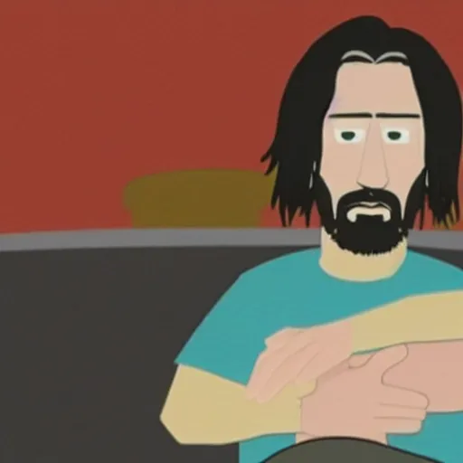 Prompt: a frame of Keanu Reeves in South Park
