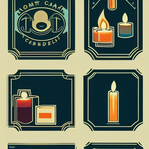 Image similar to retro illustration with a set of beautiful scented candles, an art deco painting by tom whalen, trending on behance, art deco, digital illustration, storybook illustration, grainy texture, flat shading, vector art, airbrush, pastel, watercolor, poster