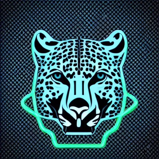 Image similar to minimalistic vector icon of a neon blue cheetah on black background