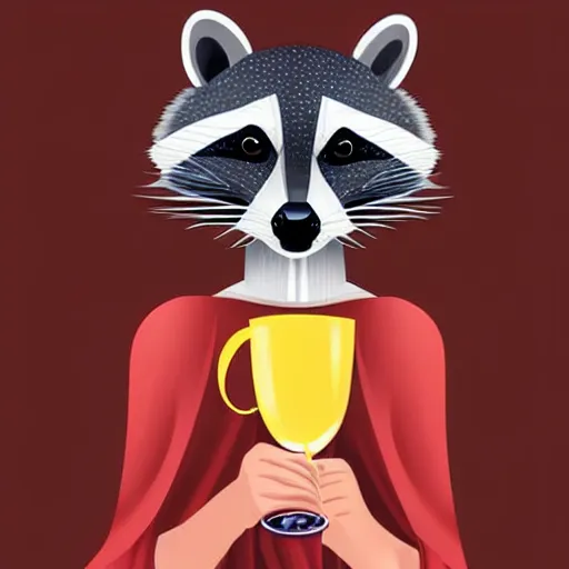 Image similar to a photorealistic racoon wearing an elegant night gown holding a cup of wine