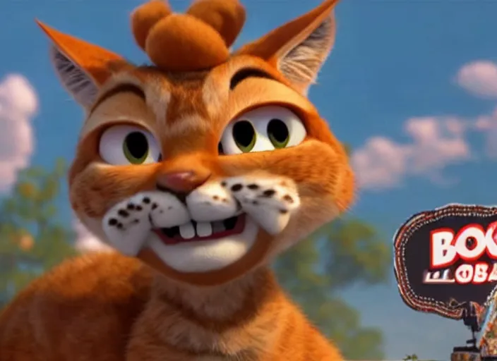 Prompt: Bubsy the bobcat starring in his new movie. 3D pixar animation