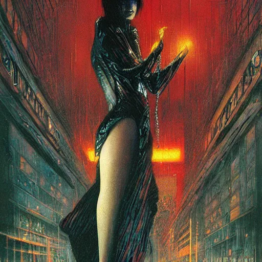 Prompt: realistic detailed image of Neo in Blade Runner by Ayami Kojima, Amano, Karol Bak, Greg Hildebrandt, and Mark Brooks, Neo-Gothic, gothic, rich deep colors. Beksinski painting, part by Adrian Ghenie and Gerhard Richter. art by Takato Yamamoto. masterpiece
