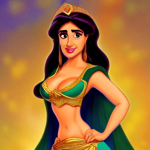 Image similar to salma hayek as princess jasmine from disney's aladdin, portrait, disney animation style
