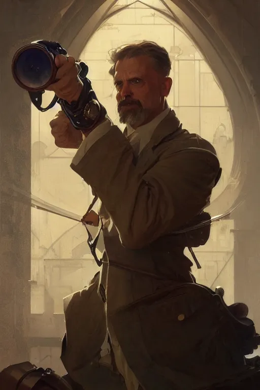 Image similar to a middle aged man as an artillery projectile, realistic painting, symmetrical, highly detailed, digital painting, artstation, concept art, smooth, sharp focus, illustration, cinematic lighting, art by artgerm and greg rutkowski and alphonse mucha