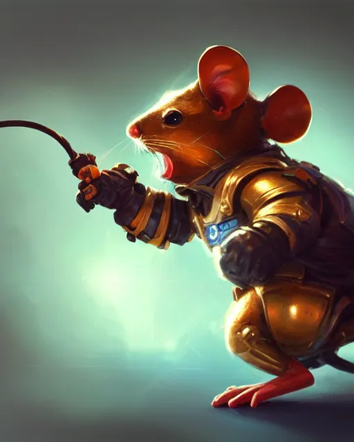 Image similar to a tiny mouse with a huge power glove, bust shot, smooth, intricate, elegant, power aura, digital painting, artstation, concept art, sharp focus, illustration, art by justin gerard, high contrast