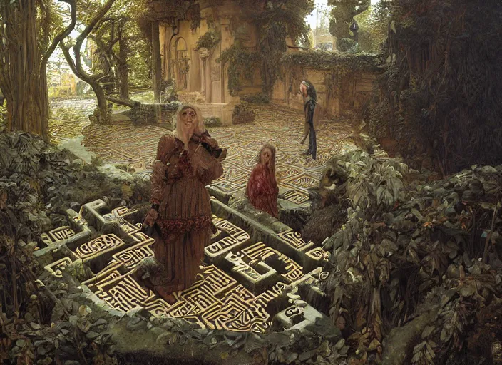 Prompt: jim henson's labyrinth maze by edgar maxence and caravaggio and michael whelan and delacroix style, artistic, intricate painting, cinematic lighting, hyper realistic, extremely detailed, establishing shot, 8 k resolution, dramatic lighting