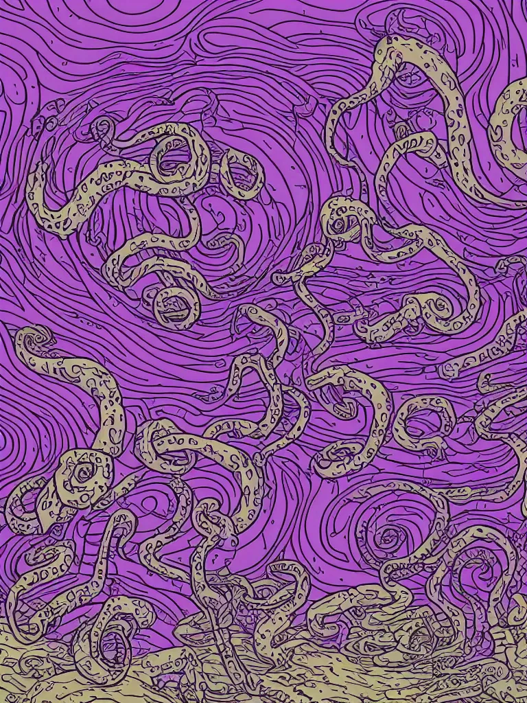Prompt: Purple tentacle illustration by Dan Mumford