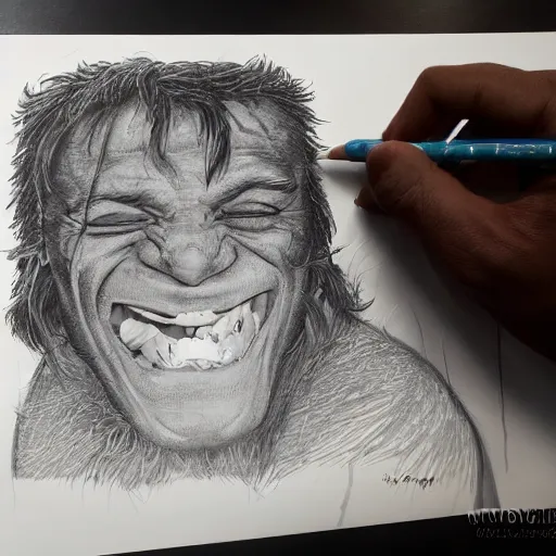 Image similar to Joe Rogan laughing wildly, single subject, portrait, intricate, highly detailed, concept art, smooth, sharp focus, pencil art