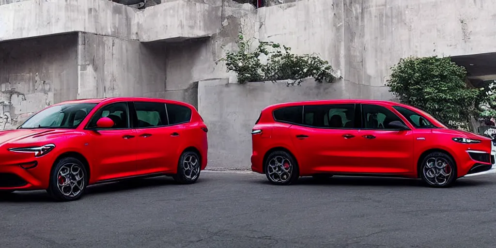 Image similar to “2022 Alfa Romeo Minivan, red”