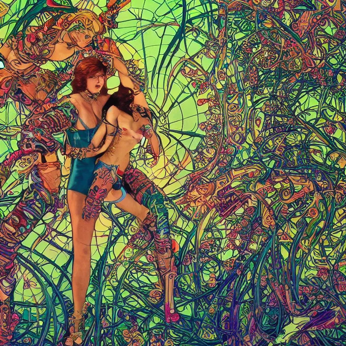 Prompt: a photograph of a cyborg poptart triadic ballet fractal tropical oasis, 8 k, realistic, highly detailed, remote control disco backpack, art by todd mcfarlane, artgerm, alphonse mucha, hajime sorayama