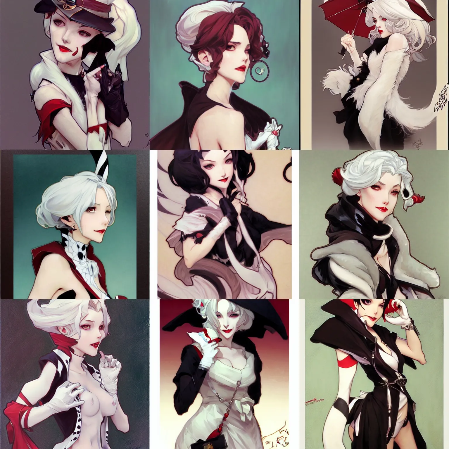 Prompt: an adorable cruella by krenz cushart, artgerm, alphonse mucha, akihiko yoshida