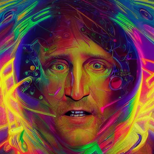 Image similar to Woody Harrelson an extremely psychedelic experience, colorful, surreal, dramatic lighting, cosmonaut, LSD, face, detailed, intricate, elegant, highly detailed, digital painting, artstation, concept art, smooth, sharp focus, illustration, art by Sam Spratt, Dan Mumford, Artem Demura and Alphonse Mucha