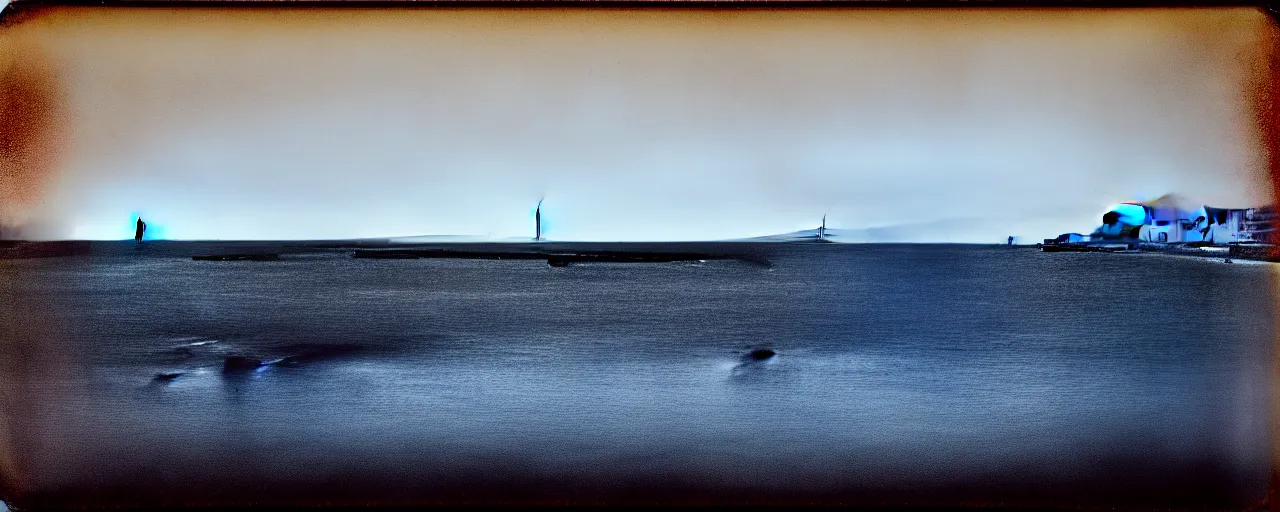 Image similar to a tintype photograph of the harbour at Stromness orkney