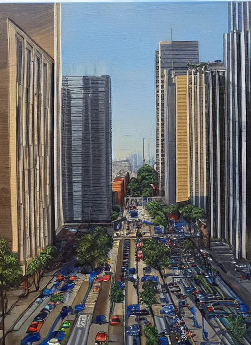 Image similar to avenida paulista in the xc century, very realistic beautiful painting, detailed, by gerardo dottori