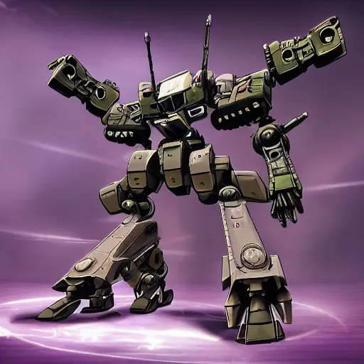 Image similar to high quality anime-style image of a battlemech, armed with a spear and a missile rack, elegant