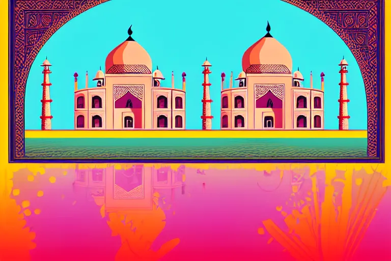 Image similar to minimalist boho style art of colorful taj mahal at sunrise, illustration, vector art