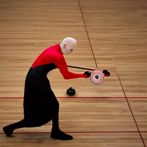 Image similar to portrait of nosferatu playing alone curling, sport photography