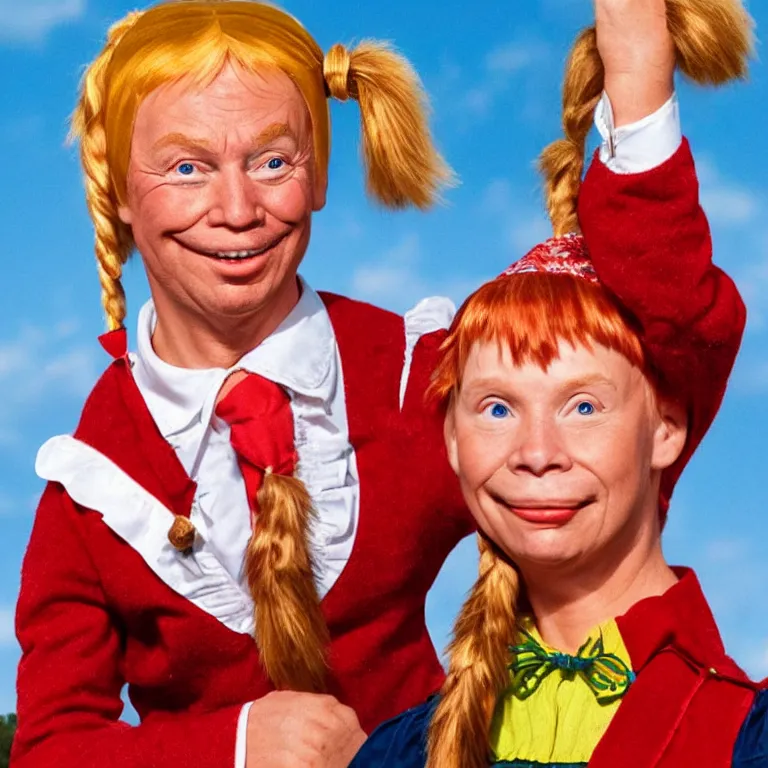 Prompt: portrait of donald trump as pippi longstocking from the movie pippi longstocking