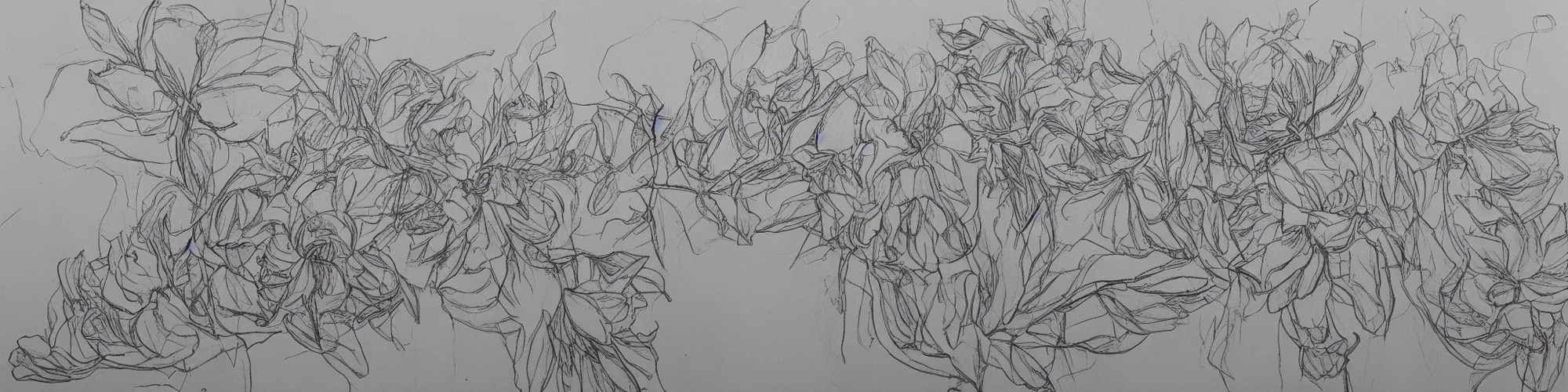 Prompt: excellent flower in various stages of life, line drawing, pencil