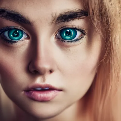 Prompt: A gorgeous blonde, grungy, glowing eyes, modelsociety, radiant skin, huge anime eyes, studio lighting, perfect face, intricate, Sony a7R IV, symmetric balance, polarizing filter, Photolab, Lightroom, 4K, Dolby Vision, Photography Award
