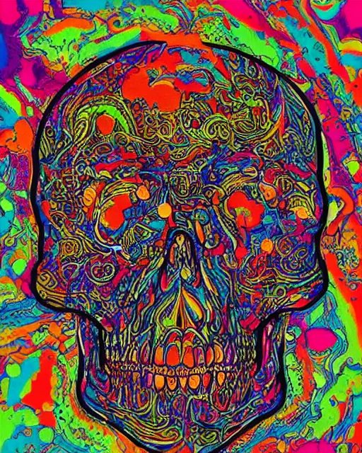 Image similar to an intricate exploding skull, screen print, colour explosion, voronoi, art by Gustavo Bernal, Garavato