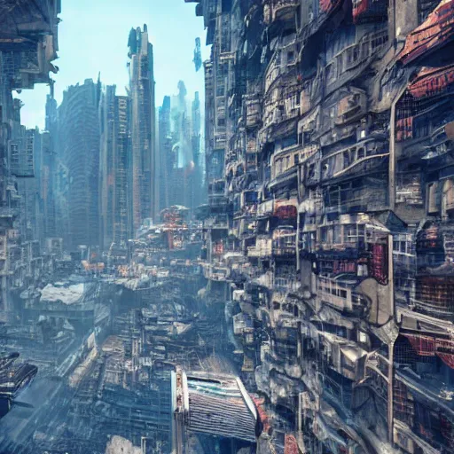 Image similar to photograph of a dystopian city, cyberpunk style, inspired by kowloon walled city, render, octane render, unreal engine, 4 k, dramatic composition