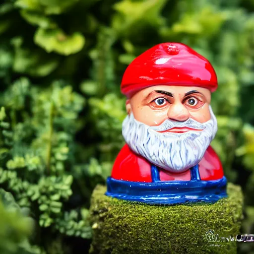 Prompt: A high-quality photo of Sajid Javid ((as a garden gnome)), glazed, glossy, m.zuiko 75mm, f 1.8, 1/400, RAW, unedited, 8K, high quality,