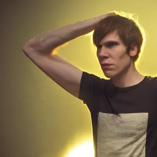 Prompt: Live Action Still of Jerma in Scott Pilgrim, real life, hyperrealistic, ultra realistic, realistic, highly detailed, epic, HD quality, 8k resolution, body and headshot, film still