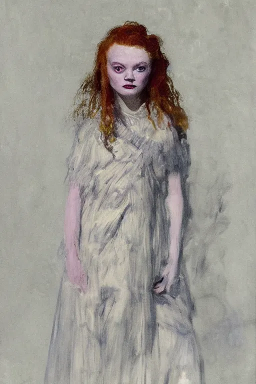 Image similar to portrait of sadie sink as delirium of the endless, the sandman by walter sickert, john singer sargent, and william open