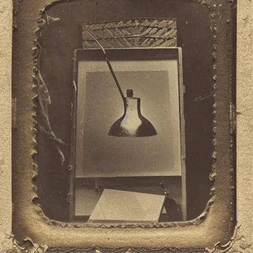 Prompt: Tintype photograph of objects displayed in an ethnographic museum, primitive display, anthropology of wonder, exotic meaning, in the style of Marcel Duchamp, found objects, ready-made, 1920s studio lighting.