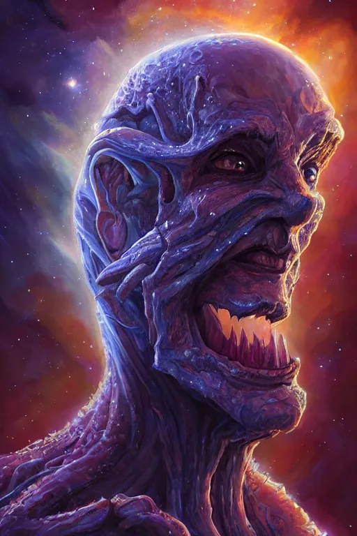 Prompt: beautiful oil painting with high detail of a wise Space ent made of stars and plasma, hybrid from dungeons and dragons and art direction by James Cameron ;by artgerm; wayne reynolds art station; cinematic quality character render; low angle; ultra high quality model; production quality cinema model; ice aesthetic