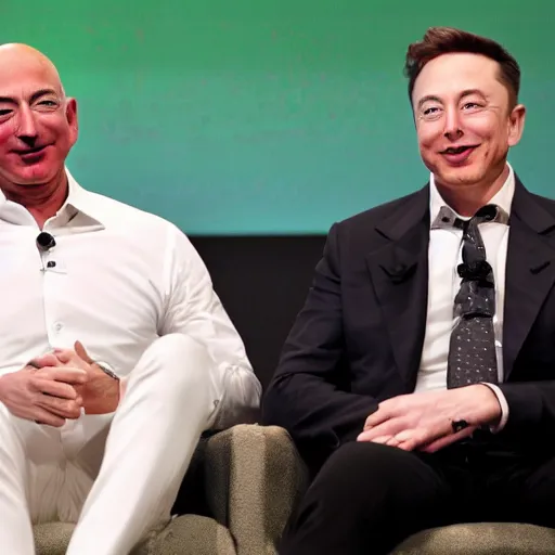 Image similar to jeff bezos and elon musk bathing together in beans