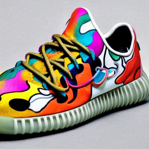Yeezy shoe design inspired by Takashi Murakami,, Stable Diffusion