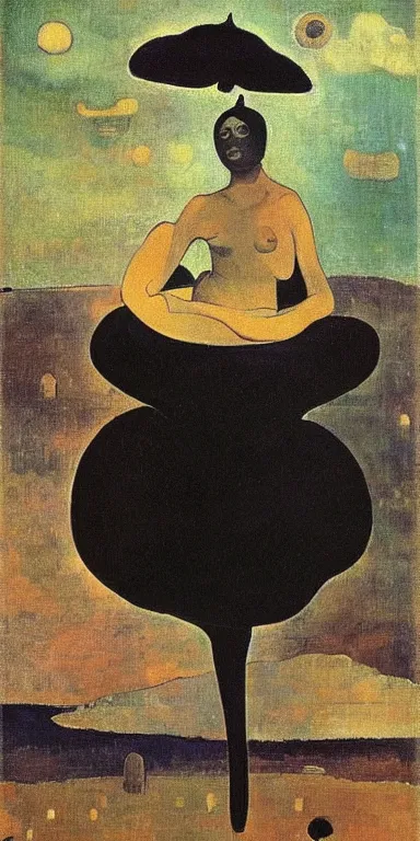 Image similar to black!! jellyfish by paul gauguin, serene, calm, minimalist!!!