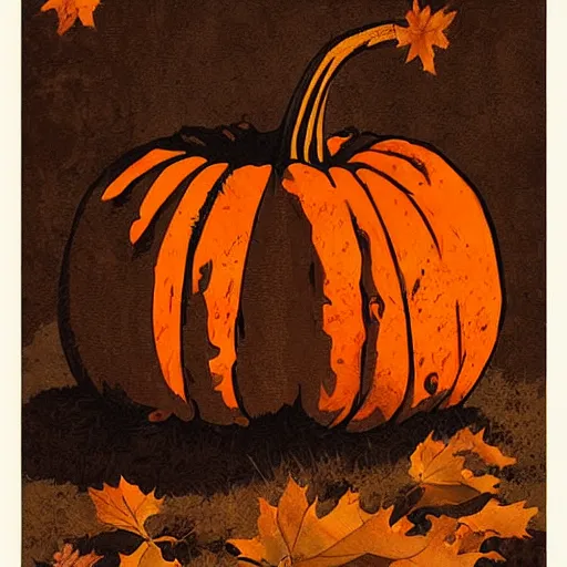 Prompt: fall pumpkin woodcut poster by greg rutkowski