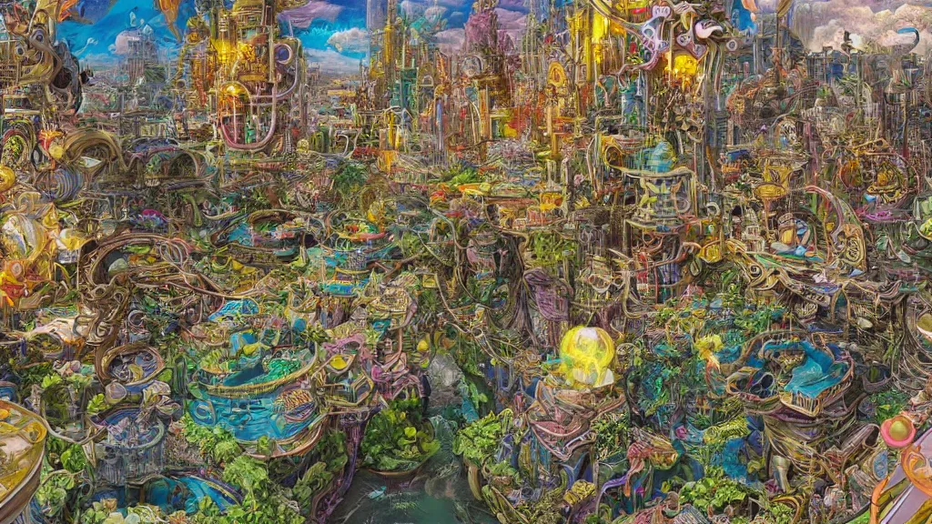 Prompt: a solarpunk utopia, artwork, colorful, insanely detailed and intricate, hypermaximalist, elegant, ornate, hyper realistic, super detailed