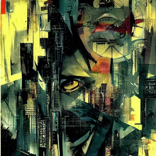 Image similar to cyberpunk dreaming by dave mckean and bill sienkiewicz