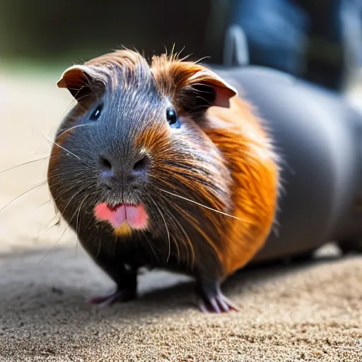 Image similar to a guinea pig using a metal detector on the beach, 4k photorealism