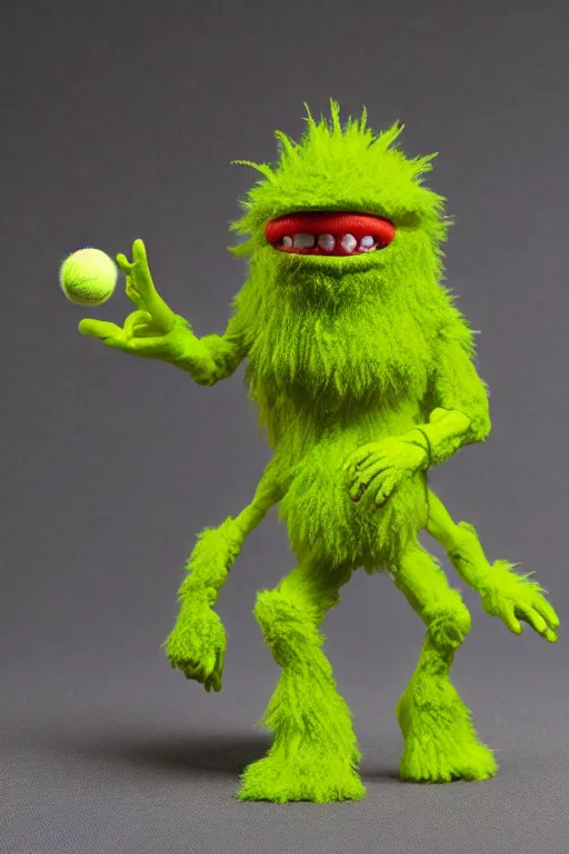 Image similar to 8 k high definition, 1 9 8 0 tennis ball monster kenner style action figure, full body, highly detailed, science fiction, photorealistic