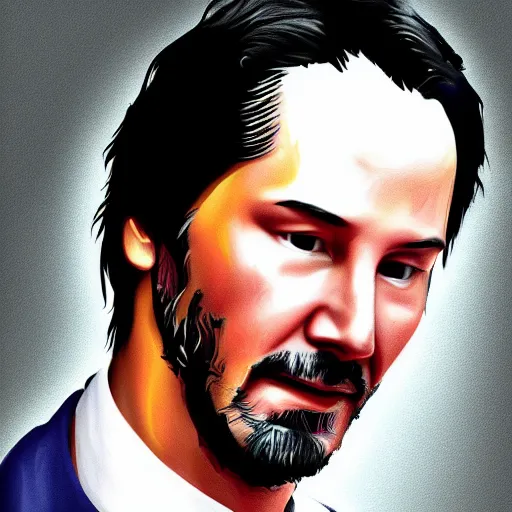 Image similar to portrait of keanu reeves, highly detailed, centered, solid color background, digital painting