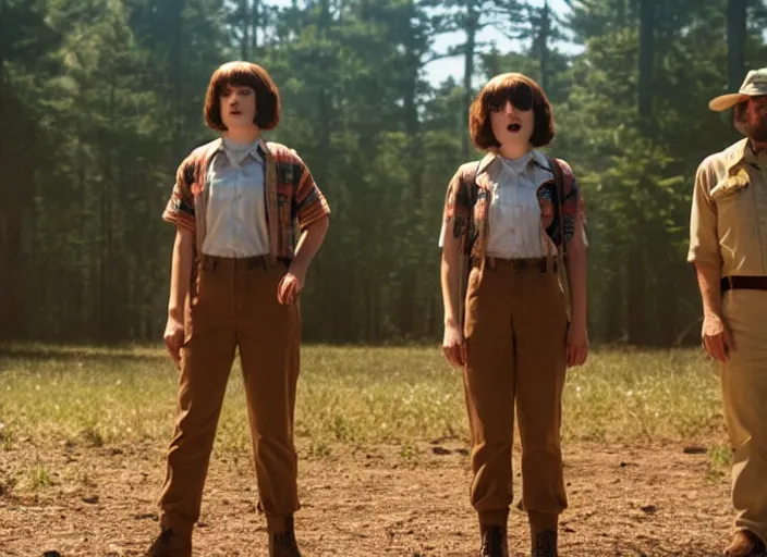 Image similar to film still of jim hopper as nancy wheeler in stranger things, 8 k