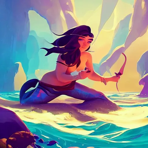 Image similar to painting mermaid treasure on sea of thieves game avatar hero smooth face median photoshop filter cutout vector, behance hd by jesper ejsing, by rhads, makoto shinkai and lois van baarle, ilya kuvshinov, rossdraws global illumination