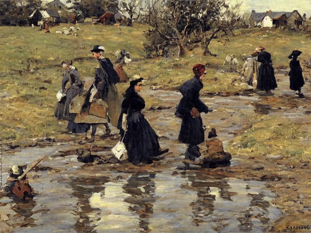 Image similar to painting by stanhope forbes, oil on canvas