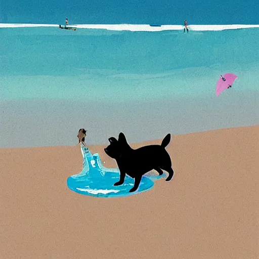 Image similar to black french bulldog playing on the water of the beach by pascale campion