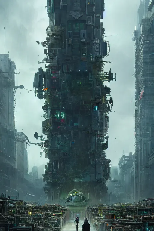 Image similar to a portrait of a small cyborg standing in the middle foreground walking in the street of a great green mechanical city by Greg Rutkowski, Sung Choi, Mitchell Mohrhauser, Maciej Kuciara, Johnson Ting, Maxim Verehin, Peter Konig, final fantasy , mythical, 8k photorealistic, cinematic lighting, HD, high details, atmospheric,