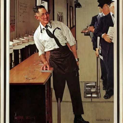 Prompt: benny gantz waiting tables, by norman rockwell