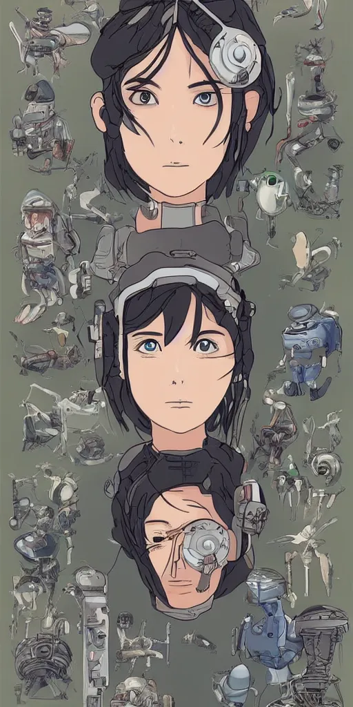 Image similar to a beautiful cyborg in the style of studio ghibli