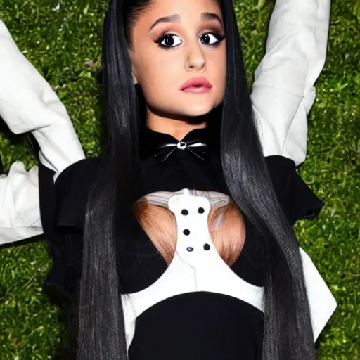 Image similar to Ariana Grande doing Wednesday Addams cosplay