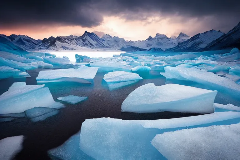 Image similar to moody landscape photography by marc adamus, ice vcave, blue, wide angle